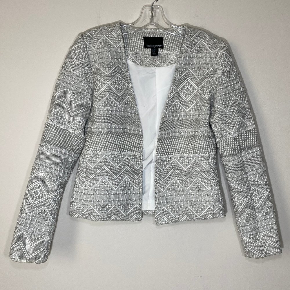 New Cynthia Rowley Structured Tweed Geometric Aztec print Open front Blazer